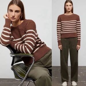Onia Chocolate and Cream Striped Knit Sweater
